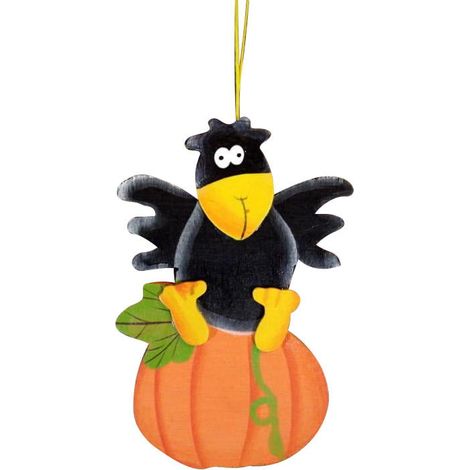 Corvo nero su una zucca - Ciondolo in legno (1/2)