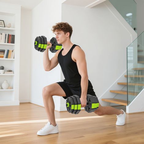 25 kg verstellbares Hantelset 4 in 1 als Kettlebell, Langhantel, Kurzhanteln und Liegestützständer für das Heim-Fitnessstudio