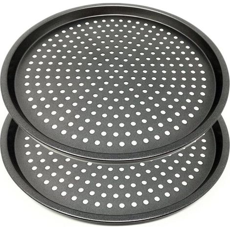 Moules à Pizza Ronds Perforés Antiadhésifs en Acier Carbone - Plaque à Pizza Anti - Plaque Pizza - Set 2 - Acier au Carbone - 29 cm (1/4)