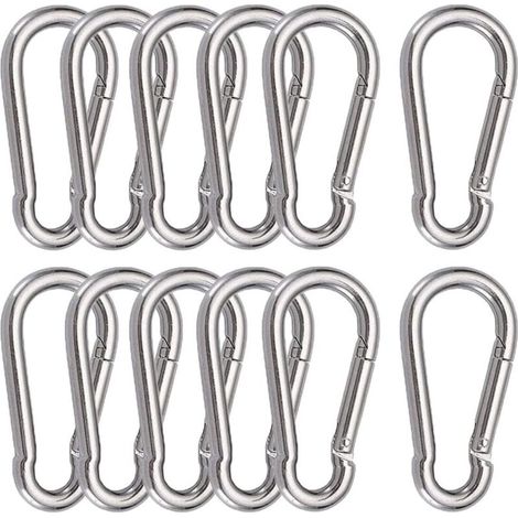 Mousquetons à ressort inoxydables 304 – Lot de 12 pièces M6 (60 × 6 mm) pour suspension sécurisée et fixation robuste