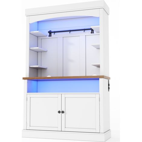Armario de cocina alto con LED y enchufes 106x43x183 cm MDF blanco HOMVRA (1/4)
