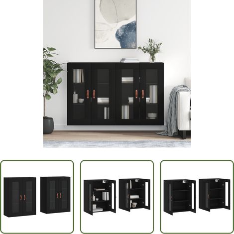vidaXL Armoire suspendue -  Armoires murales 2 pcs noir bois d'ingénierie (1/5)