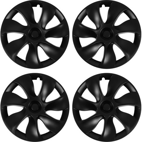 Lot de 4 enjoliveurs de roue 19 pouces, noir mat, protection de jante entièrement enveloppée, garniture de remplacement haute résistance pour Tesla Model Y 2020 à 2023 symétrique (1/5)