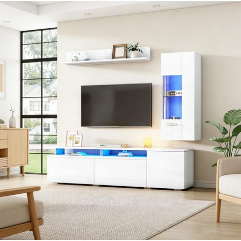 Set mobile TV 3 pezzi 180×40×45 cm in MDF bianco con LED e contenitore - MEUBLIV (1/5)