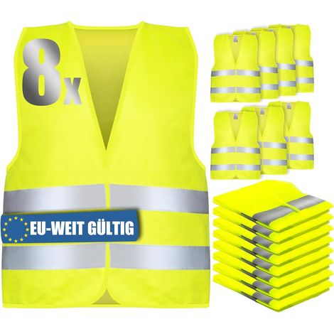 8 PCS Gilet Jaune Adulte, Haute Visibilité à 360 ° Gilet Reflechissant Valable dans Toute l'europe Selon Norme en 20471, Gilet Fluorescent de Sécurité Adulte pour Conducteurs Cyclistes (1/5)