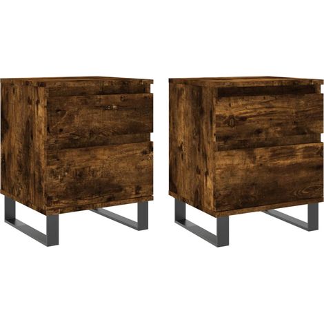 Set di 2 comodini con due cassetti 40 x 35 x 50 cm multistrato marrone e metallo DEC035094