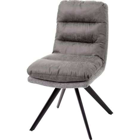Chaise de salle à manger HWC-G66, chaise de cuisine, pivotante, auto-position, tissu - gris clair-gris (1/5)