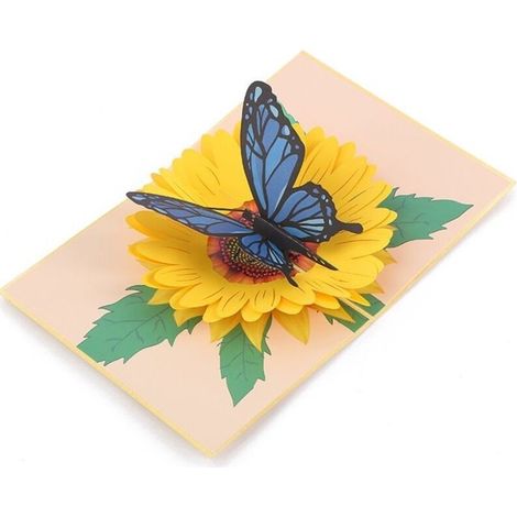Pop-up-Grußkarte mit Schmetterling und Sonnenblume, 3D-Grußkarte mit blauem Schmetterling, Muttertag, Geburtstag, Hochzeitstag