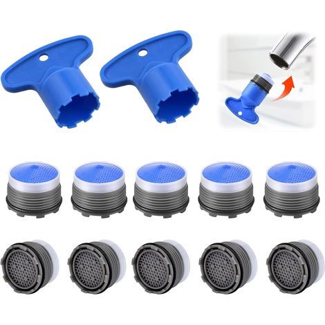Pack of 10 M18.5 Aerators, Flow Regulator, Mounting Wrench, ABS Plastic, Kitchen Bathroom (1/5)