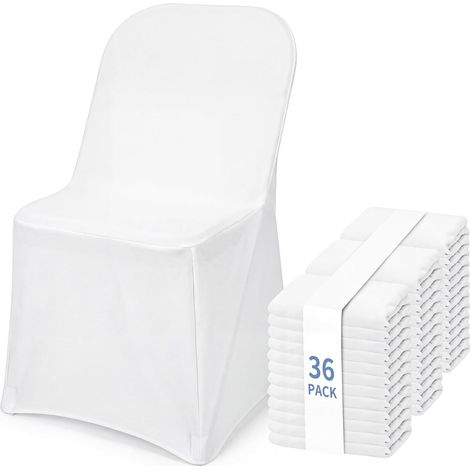Fixwal 36-teiliges Set weißer Klappstuhlüberzüge, Spandex-Stretchbezüge, ideal für Hochzeiten, Partys, Essen, Geschäftstreffen, Bankette, universell passender, waschbarer Überzug. (1/5)