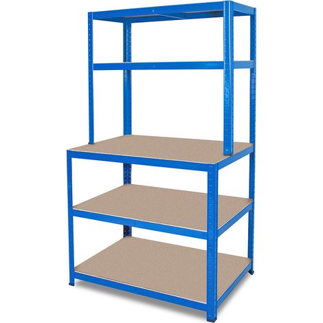 BRB Arbeitstisch/Packstation mit Aufbau BxTxH 1x600x1800 mm, Tragkraft pro Boden 265 kg, blau RAL 5017 (1/2)