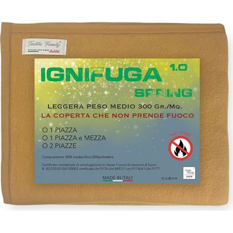 COPERTA IGNIFUGA SPRING antifiamma Peso Medio 1.0 ANTIFUOCO CLASSE 1 omologata MADE in ITALY Nocciola 1 PIAZZA (1/5)