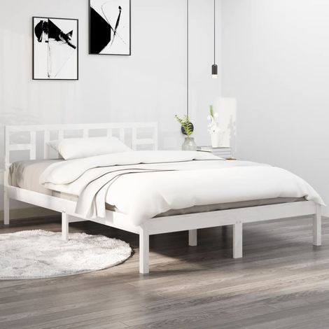 Bed Frame without Mattress White 200x200 cm Solid Wood vidaXL (1/5)