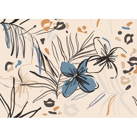 papier peint panoramique fleurs beige, bleu et orange  - Sanders & Sanders (1/3)