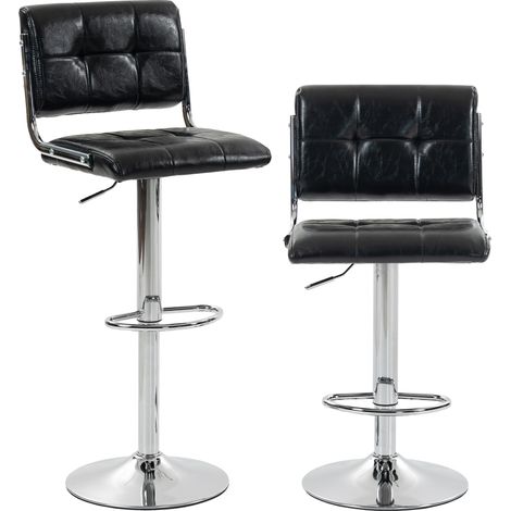 HOMCOM Adjustable Bar Stools Set of 2 with Backrest Black (1/5)