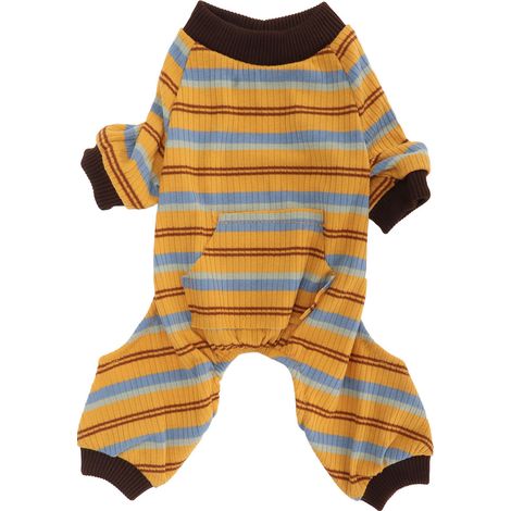 Pyjama rayé pour chien, doux, extensible, chaud, 4 pattes, combinaison pour chiot avec poche, pour la maison du printemps, S (1/5)