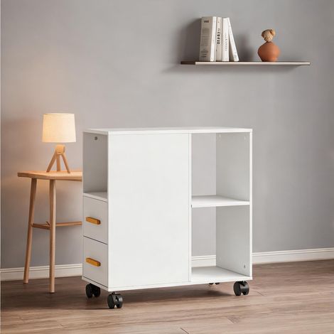 Meuble en bois pour imprimante blanc 60 x 30 x 65 cm (1/5)