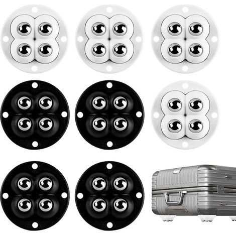 Lot de 8 roulettes auto-adhésives, rotation à 360 degrés, roulettes universelles pivotantes pour appareils de cuisine, petits meubles, boîte de rangement, poubelles (noir, blanc) (1/4)
