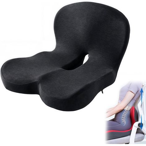 Coussin d'assise orthopédique - Coussin de siège - Coussin lombaire - Coussin d'assise ergonomique - Coussin d'assise en mousse à mémoire de forme - 44 x 22 x 32 cm - Noir (1/5)
