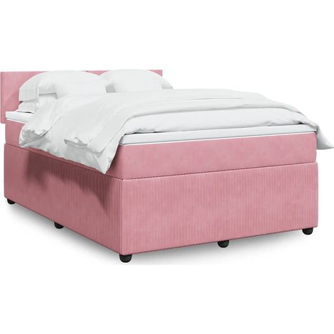 vidaXL Sommier à lattes de lit avec matelas Rose 160x200 cm Velours (1/5)