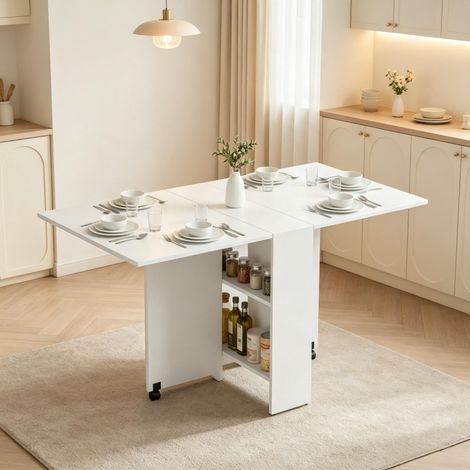 Tavolo da pranzo pieghevole allungabile con ruote, 75 x 140 x 74 cm, bianco HAVRYA (1/5)
