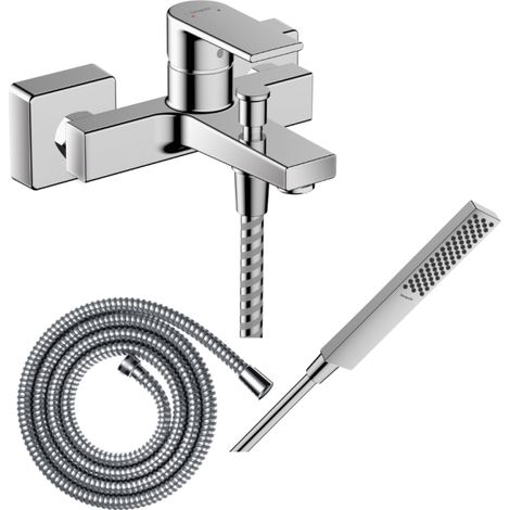 Pack HANSGROHE mezclador mecánico de baño Vernis Shape C2 + flexo Metaflex + rociador HANSGROHE Pulsify E 100 EcoSmart cromado