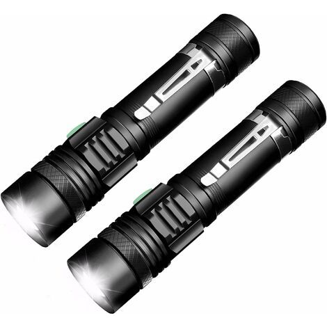 Torche Lampe de Poche,Rechargeable Lampe Torche Led Puissante 600LM Etanche Zoomable, 4 Modes Intensité Ajustable pour Camping Randonnée 18650 Batteries Incluse 2 Pcs (1/5)