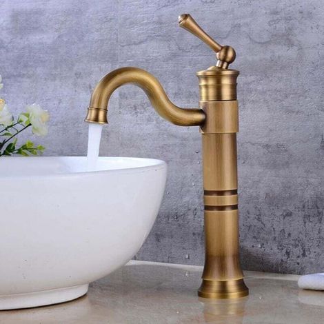 Vintage 360° swivel basin mixer tap for bathroom, single-hole basin mixer tap in antique brass, basin mixer tap for bathroom