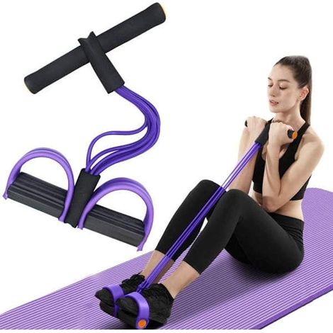Appareil d'entraînement abdominal, extenseur corporel complet pour la maison, 6 tubes, corde de traction élastique violette et noire (1/5)