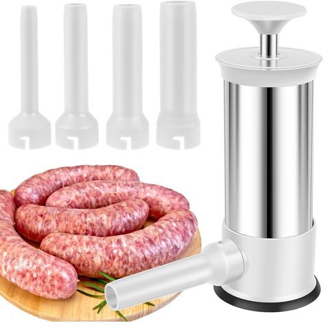 Remplisseuse à saucisses manuelle avec 4 embouts, grande capacité pour farcir viande, kit d'ustensiles de cuisine pour saucisses maison (1/5)