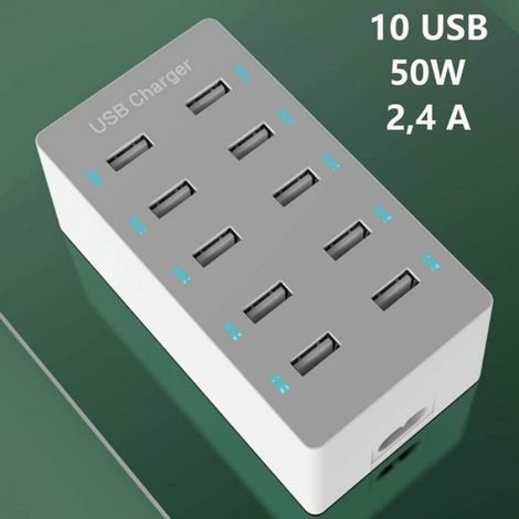 Station de Charge USB, hub Chargeur USB de 50 W à 10 Ports, Chargeur USB multiport avec Smart Detect, Compatible avec iPhone, Galaxy (1/5)
