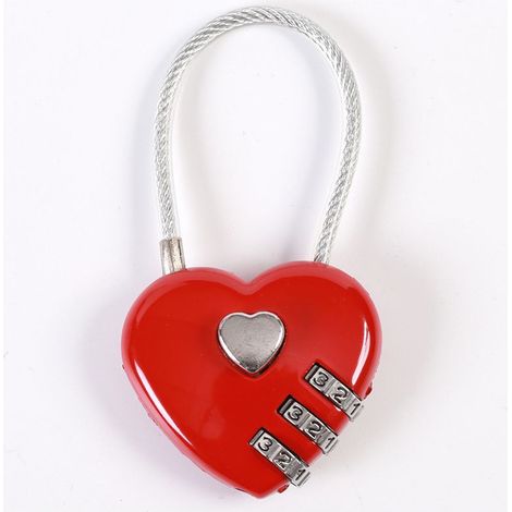 Coppia di lucchetti a combinazione a 3 cifre a forma di cuore per bagagli, lucchetti con password, lucchetti di sicurezza per valigie, zaini, portagioie, armadietti (rossi) (1/5)