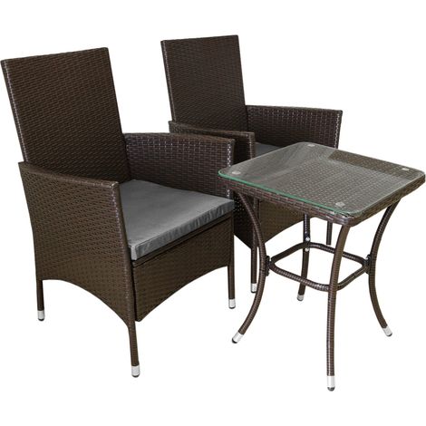 Jardí Conjunto Muebles Jardín Exterior Set Bistro Ratán Marrón 2 Personas Dos Plazas Mesa con Tablero de Vidrio Asientos Fundas Desenfundables Lavables Capa Protectora UV + Cubierta Impermeable GRATIS (1/5)
