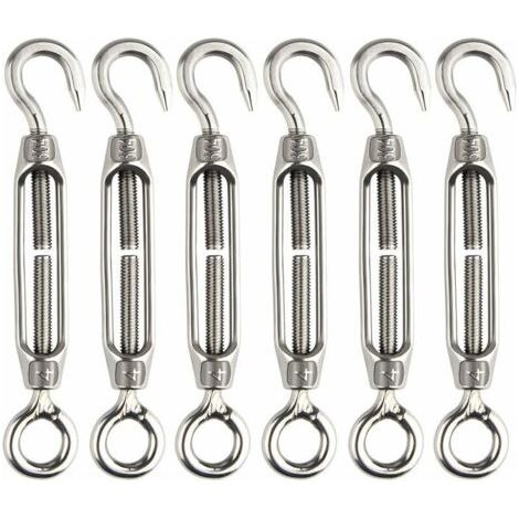 6 Pcs Tendeur De Fil Tendeur M4 En Acier Inoxydable Réglable Crochet De Ridoir Et Oeil Ensemble Heavy Duty (1/5)