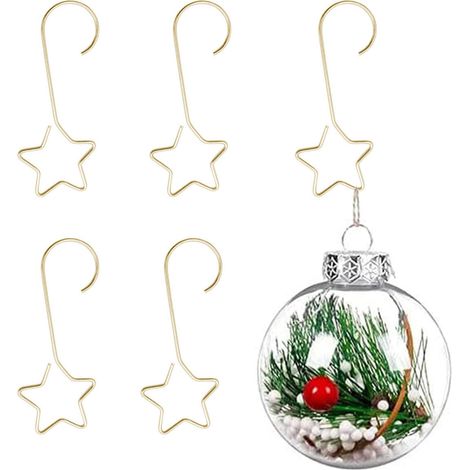 Crochets étoiles d'arbre de Noël d'Ornement Boule pour Sapin Guirlande 100pcs Or (1/4)