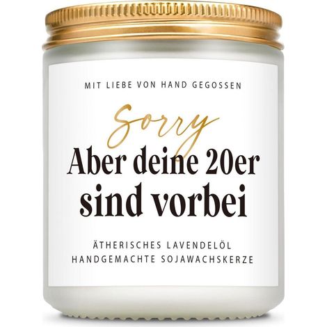 Duftkerze 30. Geburtstag mit Spruch, Lavendel Sojawachs, Geschenk Frau Mann