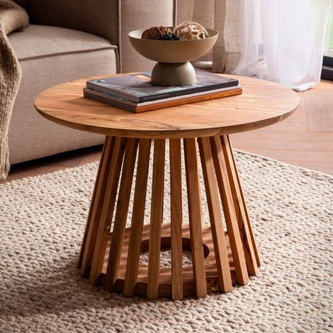 Table basse ronde 60x40 cm en bois d'acacia massif naturel (1/5)