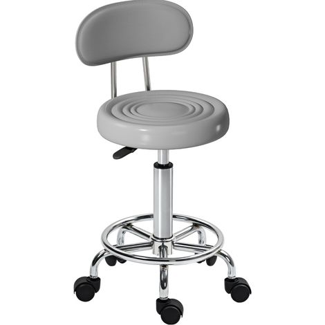 Tabouret roulant pivotant et réglable avec dossier, repose-pieds et roulettes, assise rembourrée, pour salon de beauté - CHICFURN (1/5)