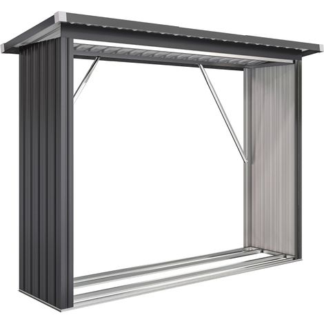 Leñera de acero con base elevada y techo inclinado 213 x 66,5 x 150 cm gris oscuro MODENUIT (1/5)