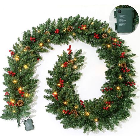 Guirlande de Noël lumineuse de 2,7 m (50 lumières) – Style sapin avec boucle de suspension pratique – Décoration de Noël artificielle pour l'intérieur (1/5)