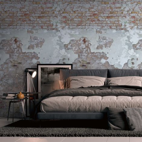 Fototapete Profhome 392341 heißgeprägte Vliestapete glatt mit Ziegelsteinen matt grau beige rot creme-weiß 1,59 m x 2,8 m