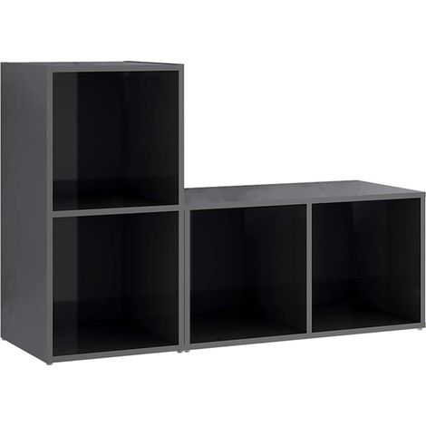 Lot de 2 Meubles TV Meuble de Rangement Salon en Bois d'Ingénierie Gris Brillant, 24.02kg (1/5)
