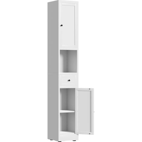 Meuble de rangement blanc salle de bain, colonne étroite en métal, 5 étagères, 2 portes, tablettes ajustables. Autoportant, compact, idéal cuisine, buanderie, placard. Dim : H 180 × L 30 × P 30 cm. (1/5)