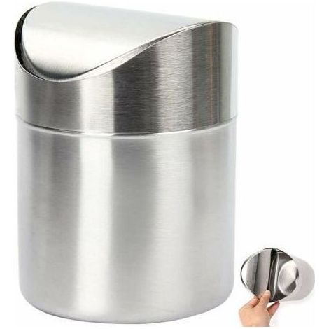 Mini Stainless Steel Countertop Trash Can, Mini Stainless Steel Countertop Trash Can, Mini Tabletop Trash Can with Lid for Dining Tables, Desks and Dressing Tables (1/5)