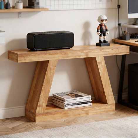 mesa consola con almacenaje de MDF natural 140 cm OKMYHOME (1/5)