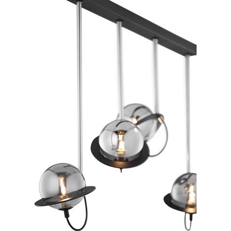Lampada sospensione Planet 80cm nera nichel sfere fumè 4xG9 (1/4)