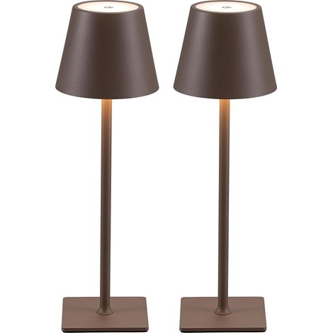 2 Pièces Lampe de Table LED, Lampe de Chevet Rechargeable, à intensité variable, batterie 1800mAh, 3000-4000K-6000K, pour l'intérieur et l'extérieur, Etanche (Marron)