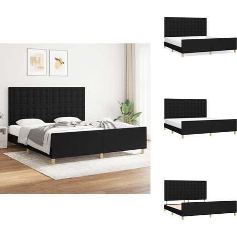 Bettgestell mit Kopfteil Schwarz 180x200 cm Stoff - Bettgestell - Doppelbett - Massivholzbette - Lattenrostbetten - Boxspringbett (1/5)