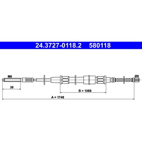 Tirette à câble, frein de stationnement ATE 24.3727-0118.2 VW 191 609 721