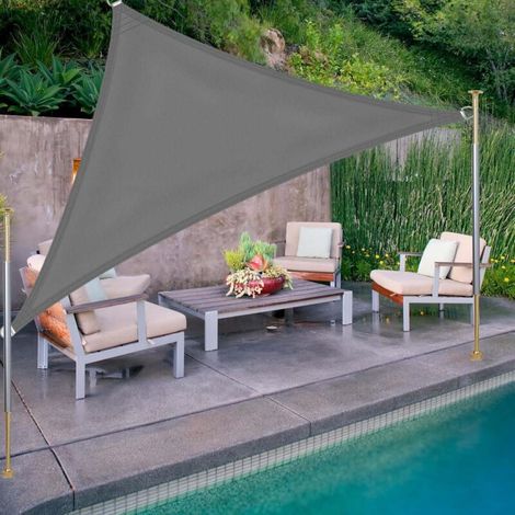 Voile d'ombrage triangulaire - pour la protection du jardin contre le soleil et la pluie - 1 pièce, grise / 444M (avec 3 mousquetons) (1/5)